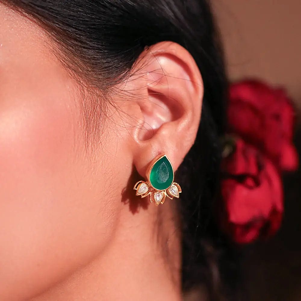 SITAYAN Silver Green Lotus Studs