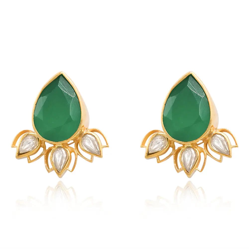 SITAYAN Silver Green Lotus Studs