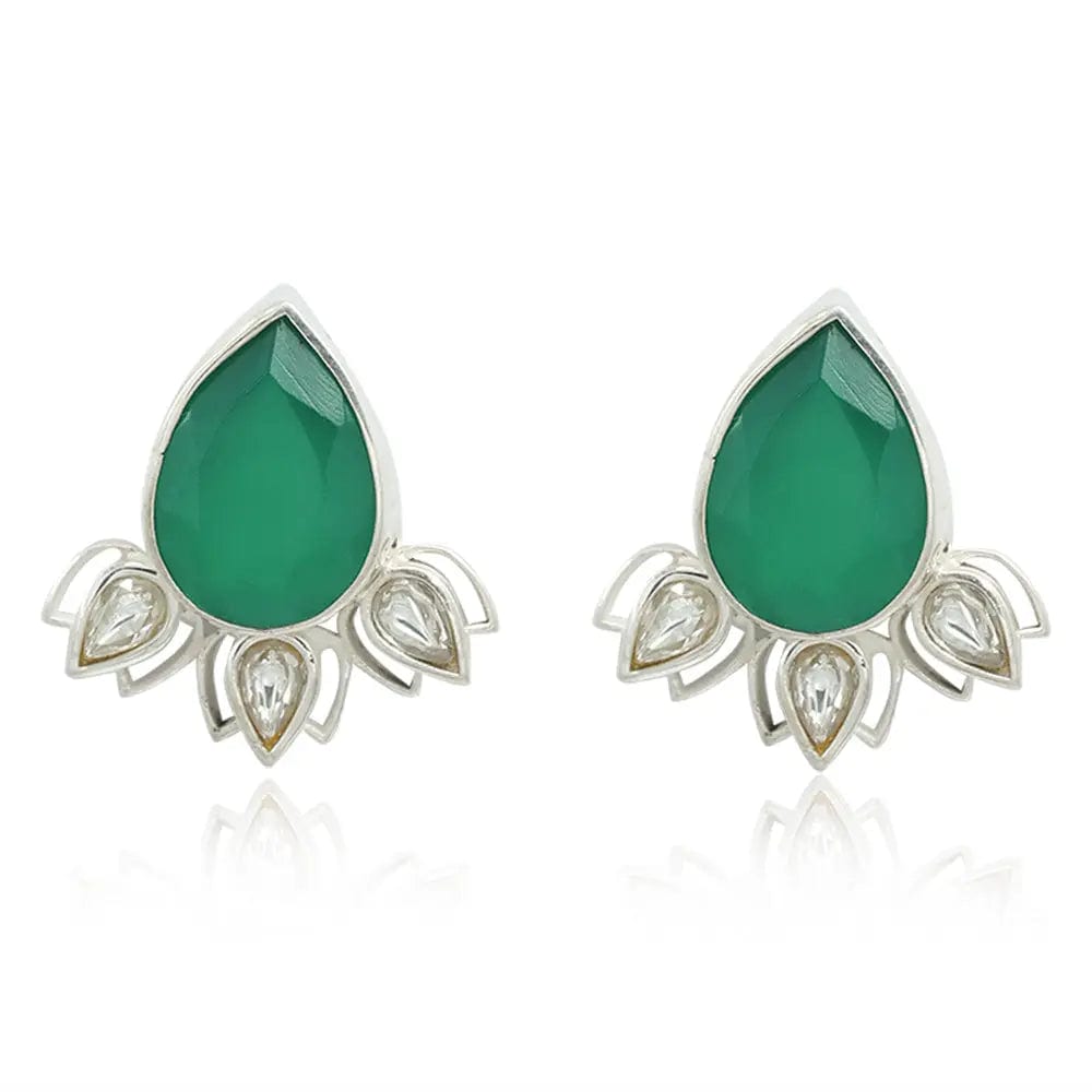 SITAYAN Silver Green Lotus Studs