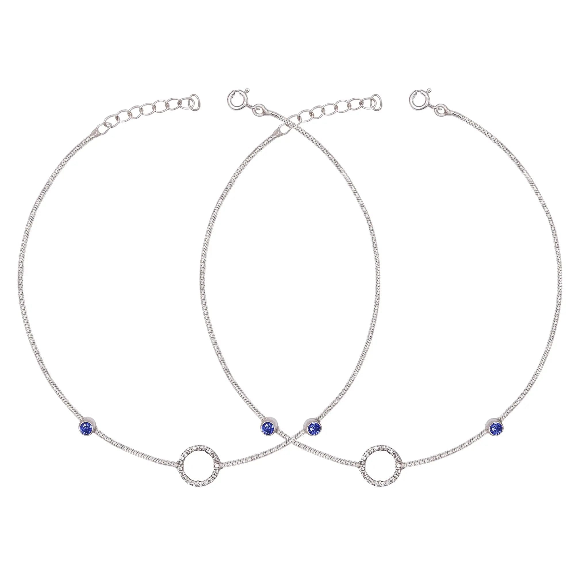 SIlver ANklet with round zircon motif