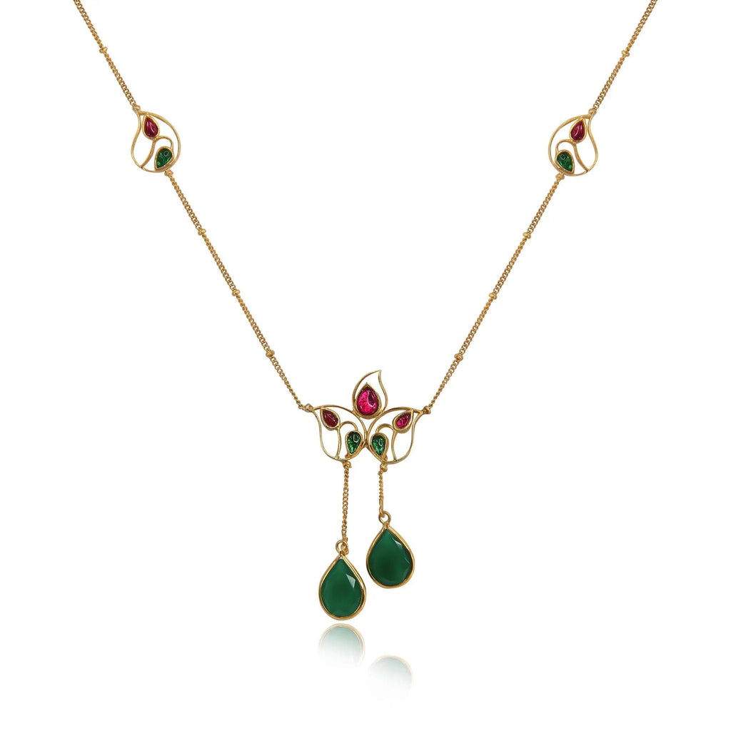 Silver 92.5 Aam Ras Pink & Green Necklace