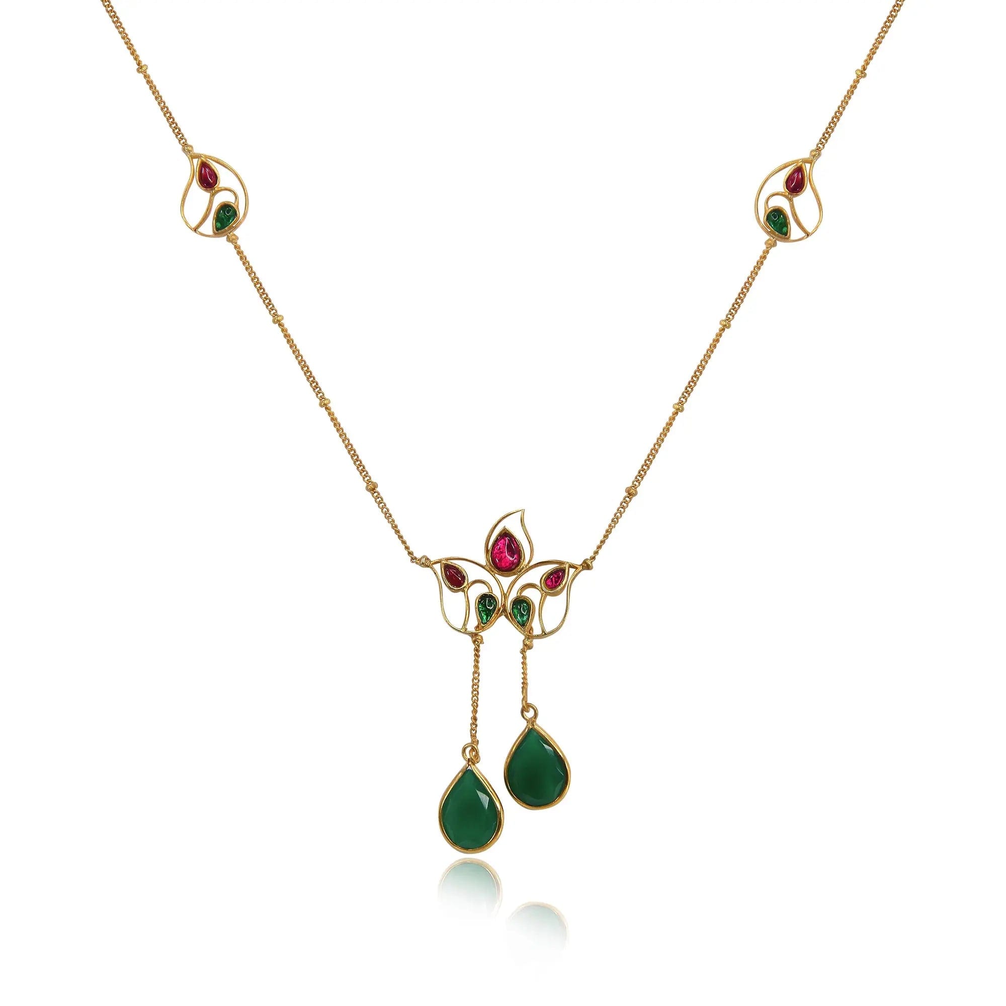 Silver 92.5 Aam Ras Pink & Green Necklace