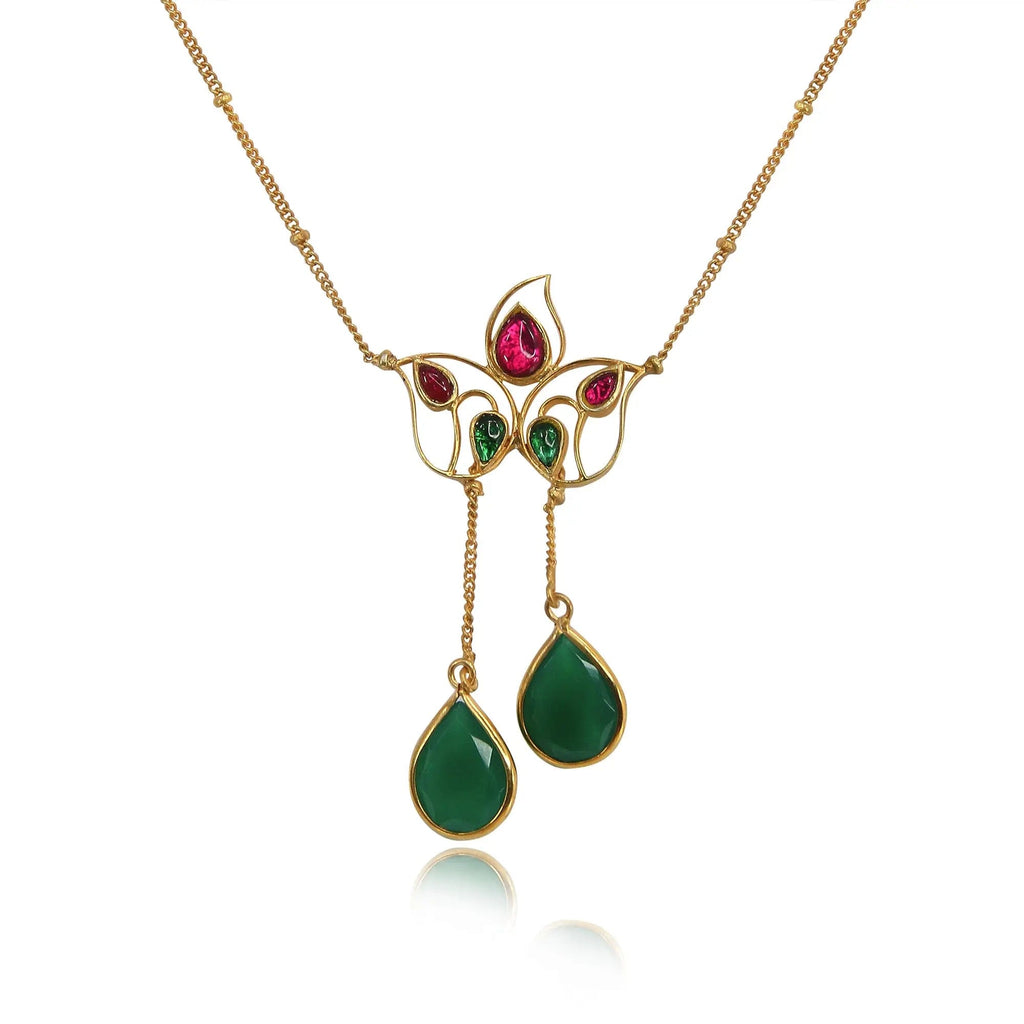 Silver 92.5 Aam Ras Pink & Green Necklace