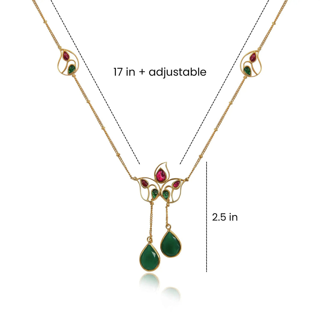 Silver 92.5 Aam Ras Pink & Green Necklace