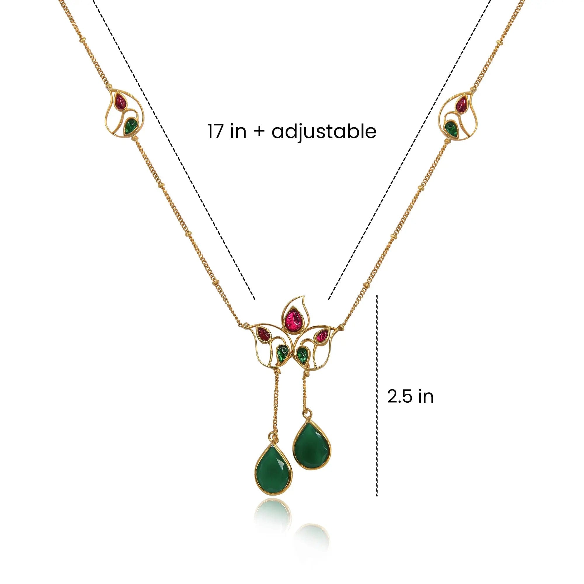 Silver 92.5 Aam Ras Pink & Green Necklace