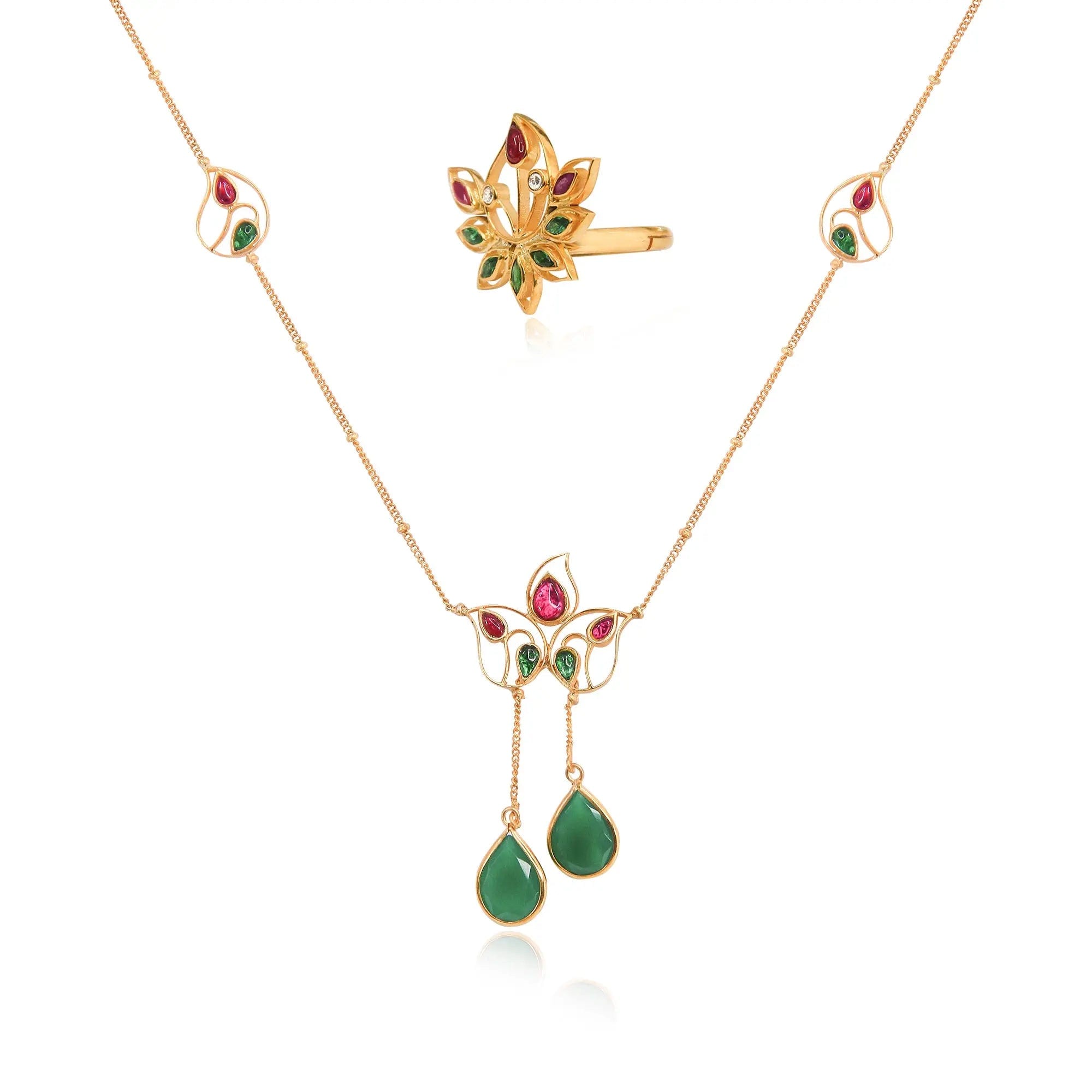 Silver 92.5 Aam Ras Pink & Green Necklace