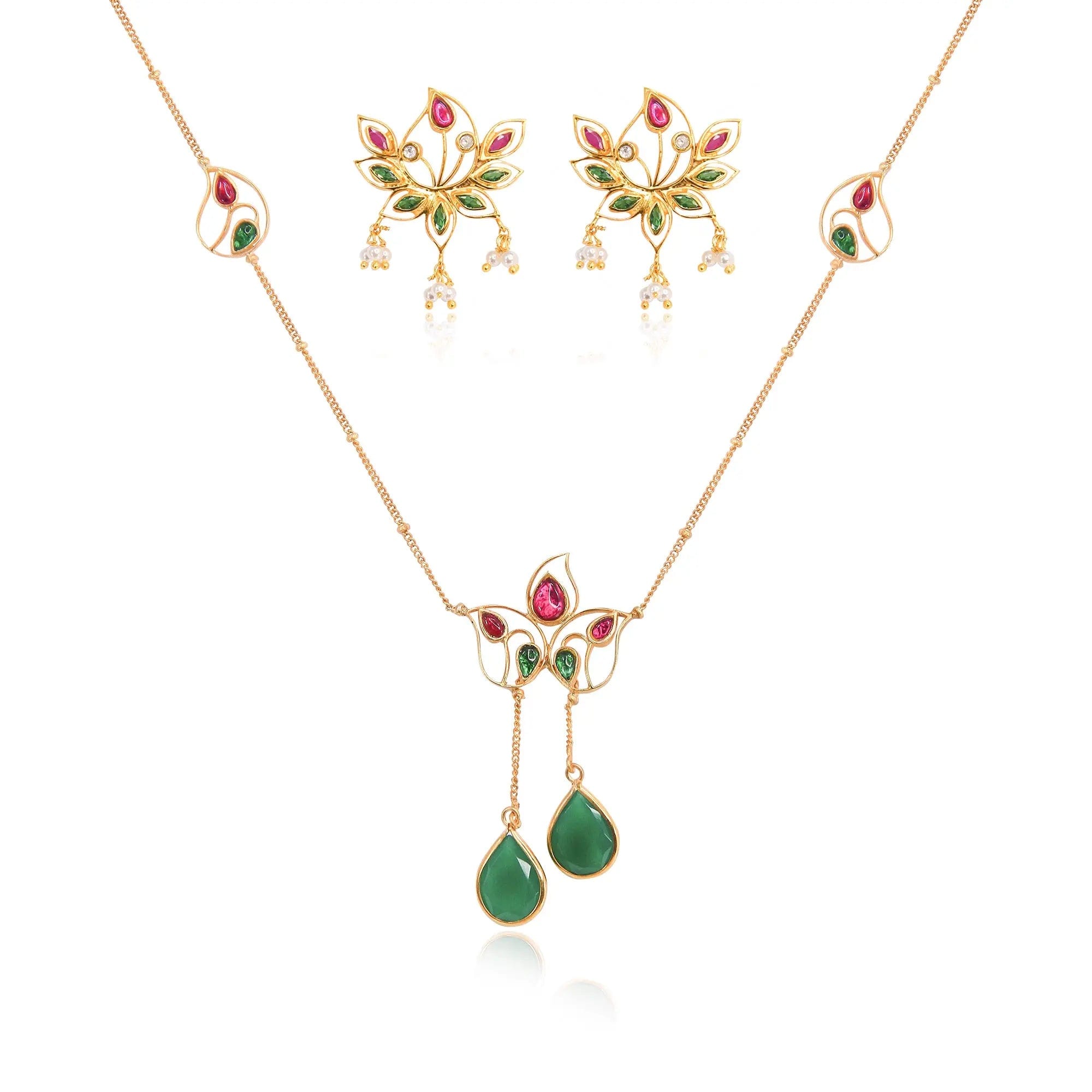 Silver 92.5 Aam Ras Pink & Green Necklace