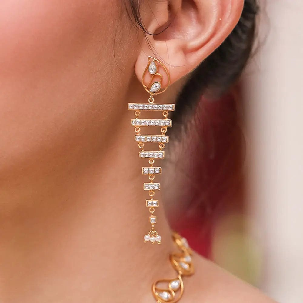 Silver 92.5 Aam Ras Polki Step Earrings