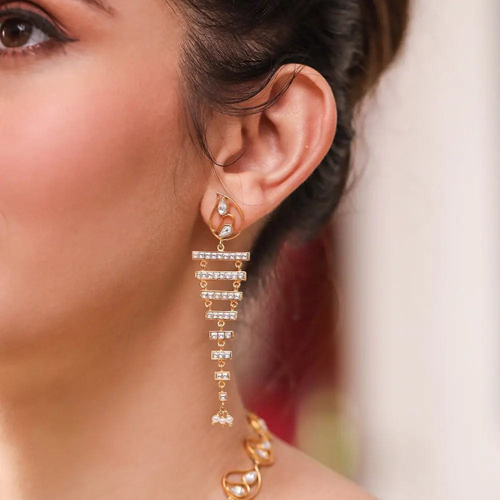 Silver 92.5 Aam Ras Polki Step Earrings