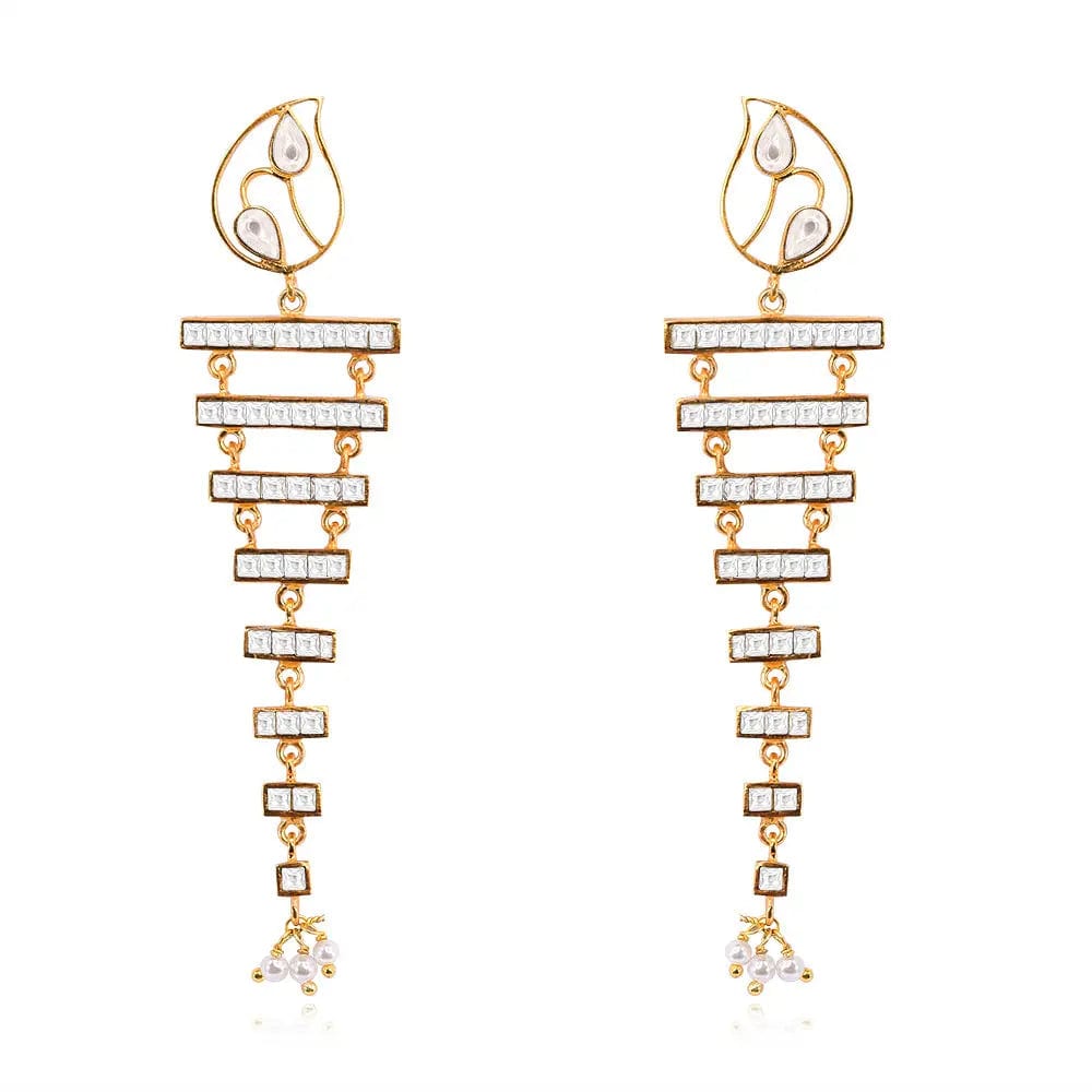 Silver 92.5 Aam Ras Polki Step Earrings