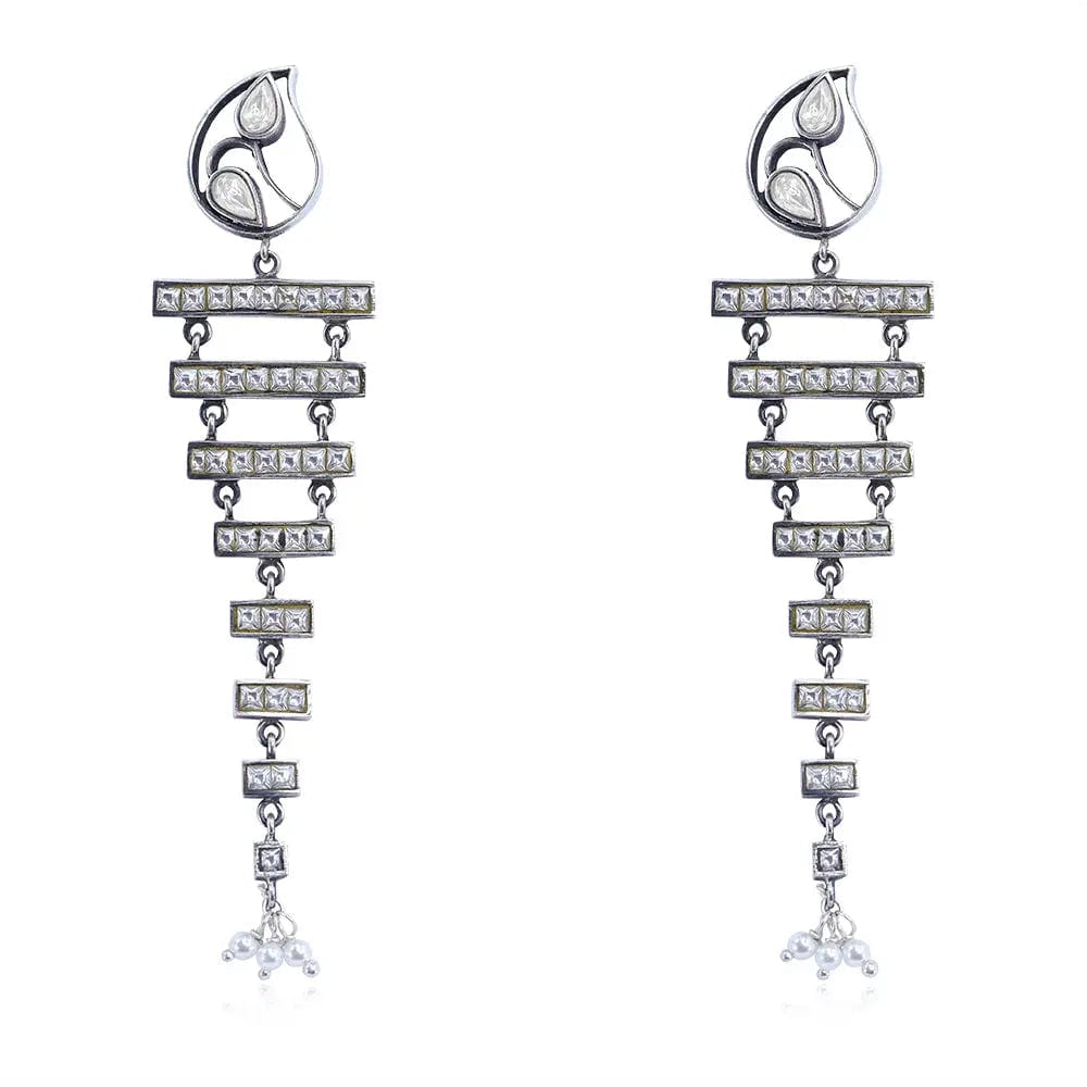 Silver 92.5 Aam Ras Polki Step Earrings