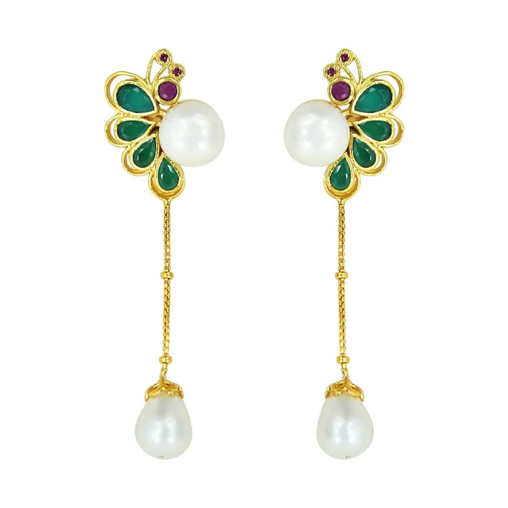 Silver 92.5 Dangling Pearl Butterfly Earring