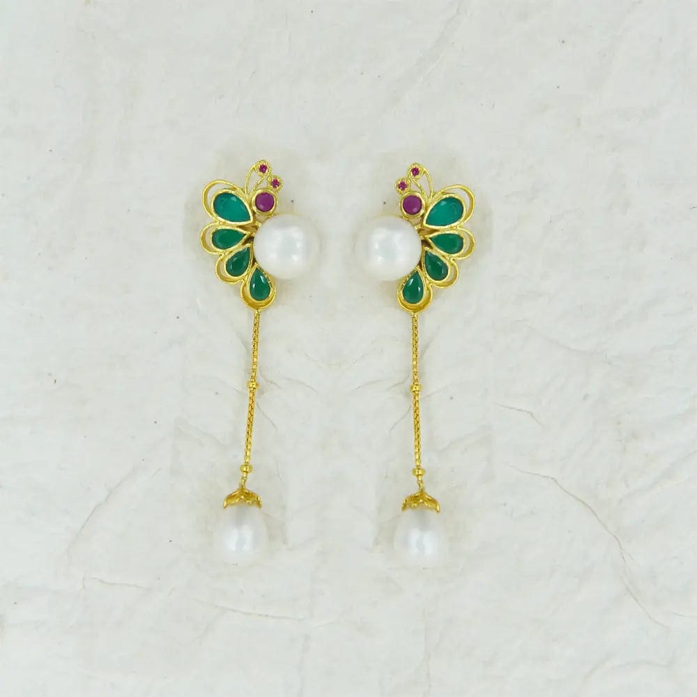 Silver 92.5 Dangling Pearl Butterfly Earring