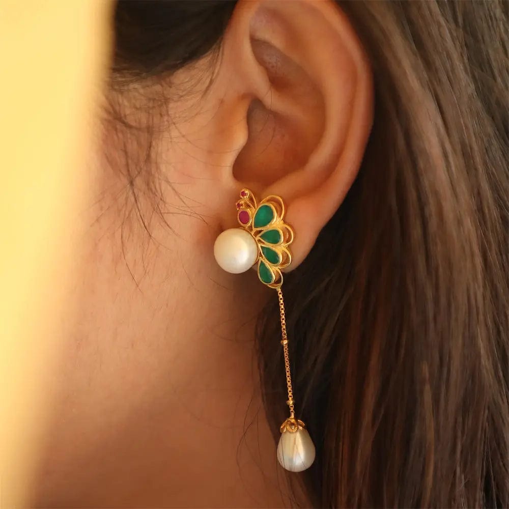 Silver 92.5 Dangling Pearl Butterfly Earring