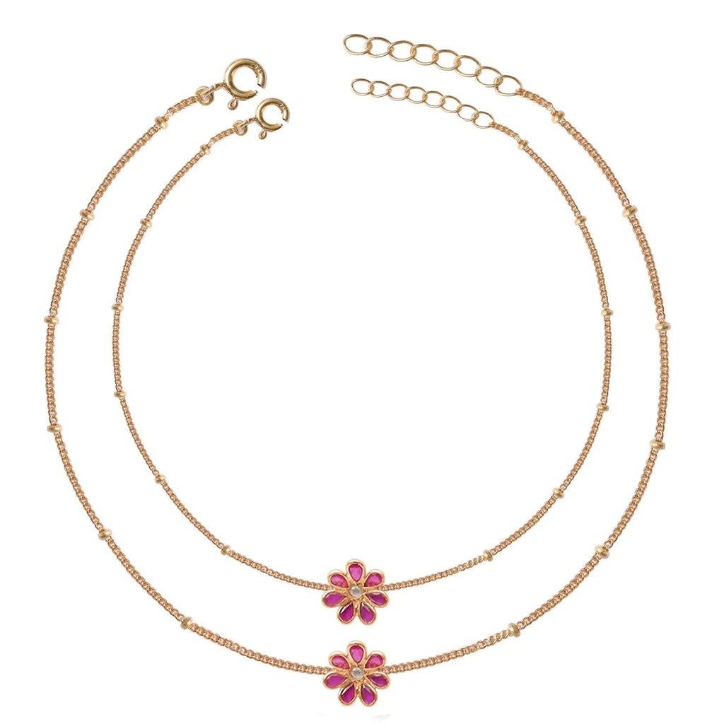 92.5 Sterling Silver Flower Anklet