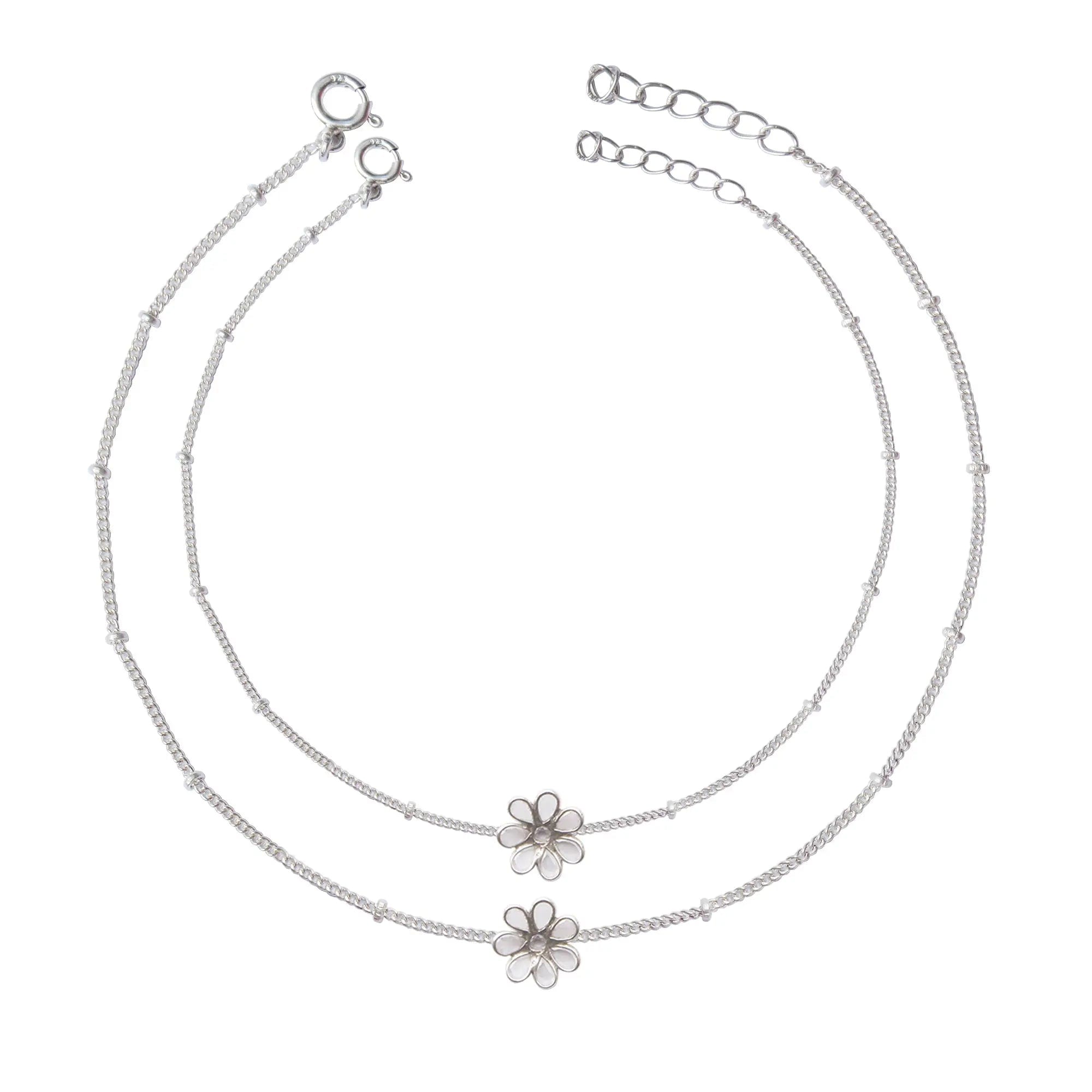 92.5 Sterling Silver Flower Anklet