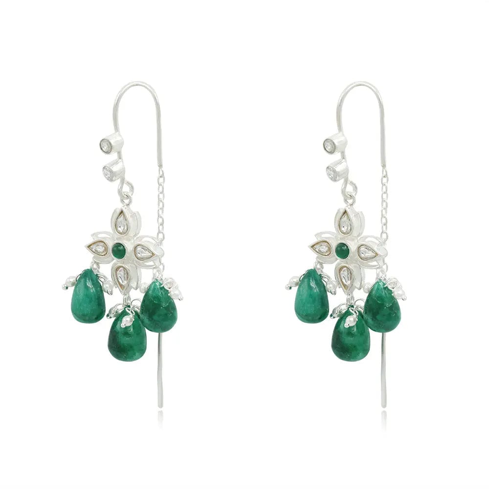 Silver 92.5 Green Sui Dhaga Earring