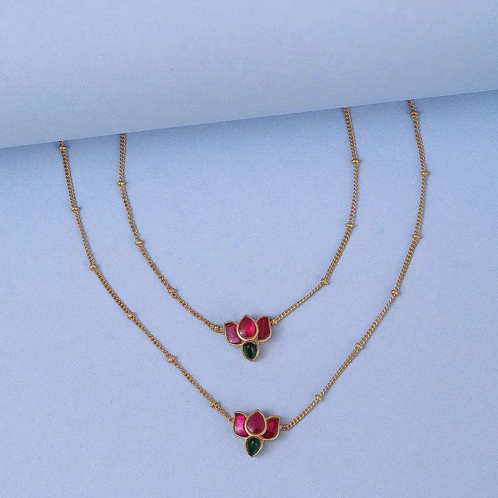Silver 92.5 Kundan Lotus Anklet & Bracelet