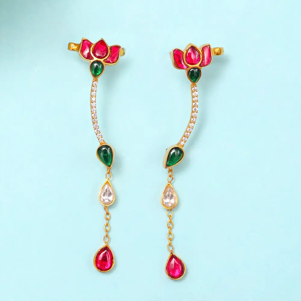 92.5 Sterling Silver Kundan Small Lotus EarCuff