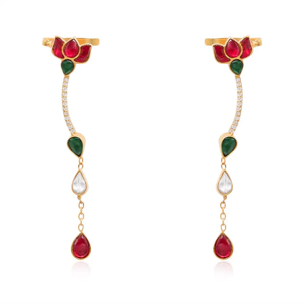 92.5 Sterling Silver Kundan Small Lotus EarCuff