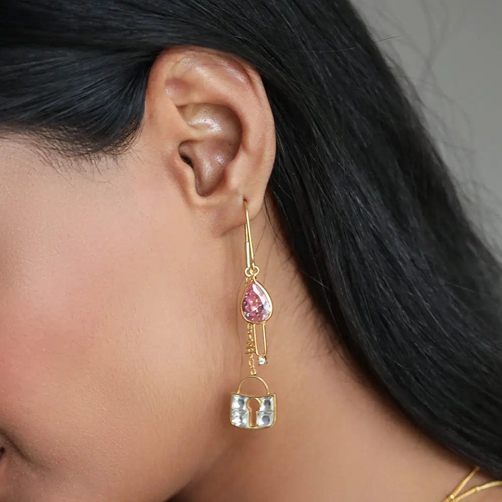 Silver 92.5 Lock And Key Sui Dhaga Earrings