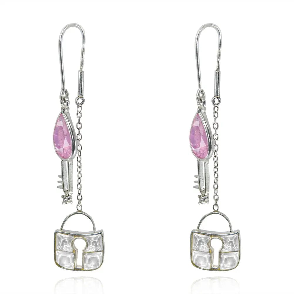 Silver 92.5 Lock And Key Sui Dhaga Earrings