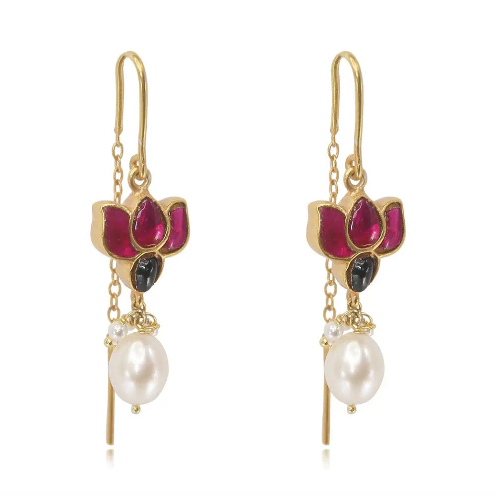 Silver 92.5 Lotus Sui Dhaga Earrings