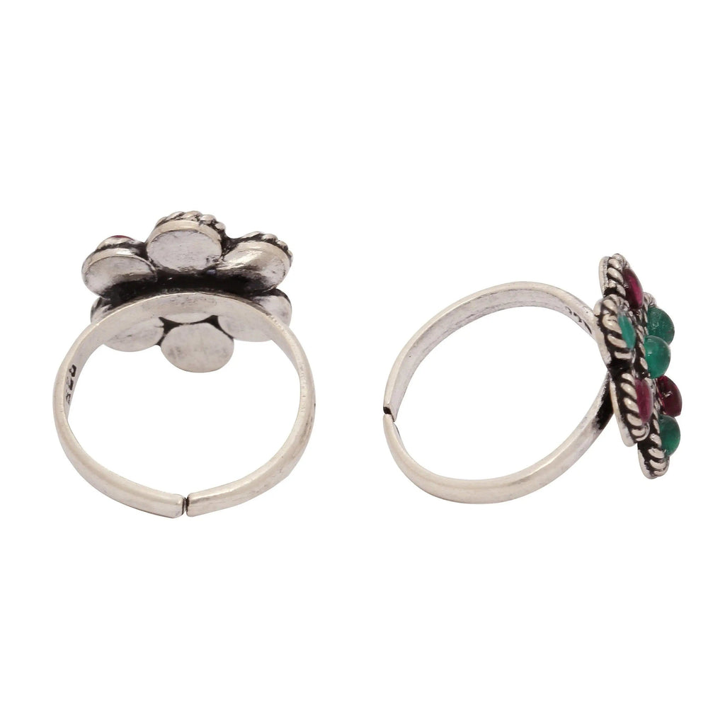 Silver Colorful Oxidized Toe Ring