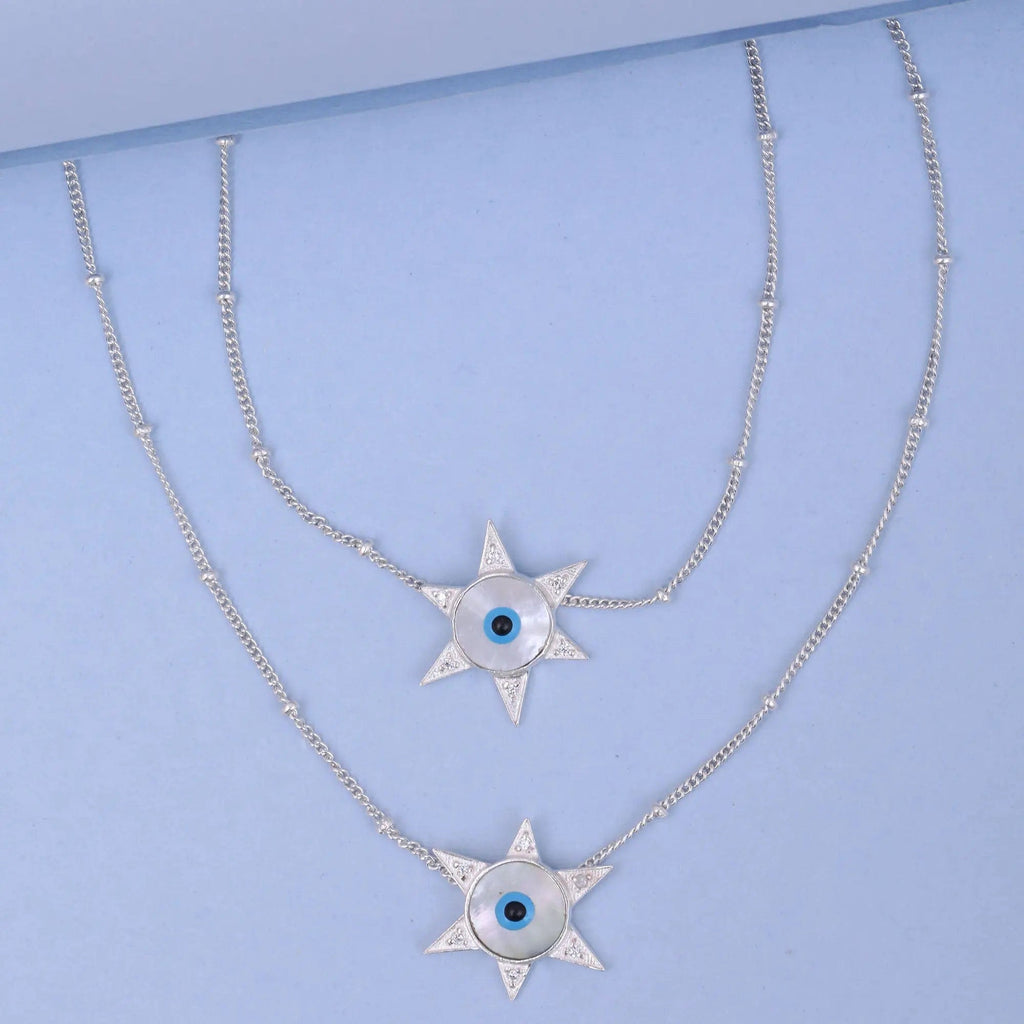 Silver Evil Eye Star Anklet Set