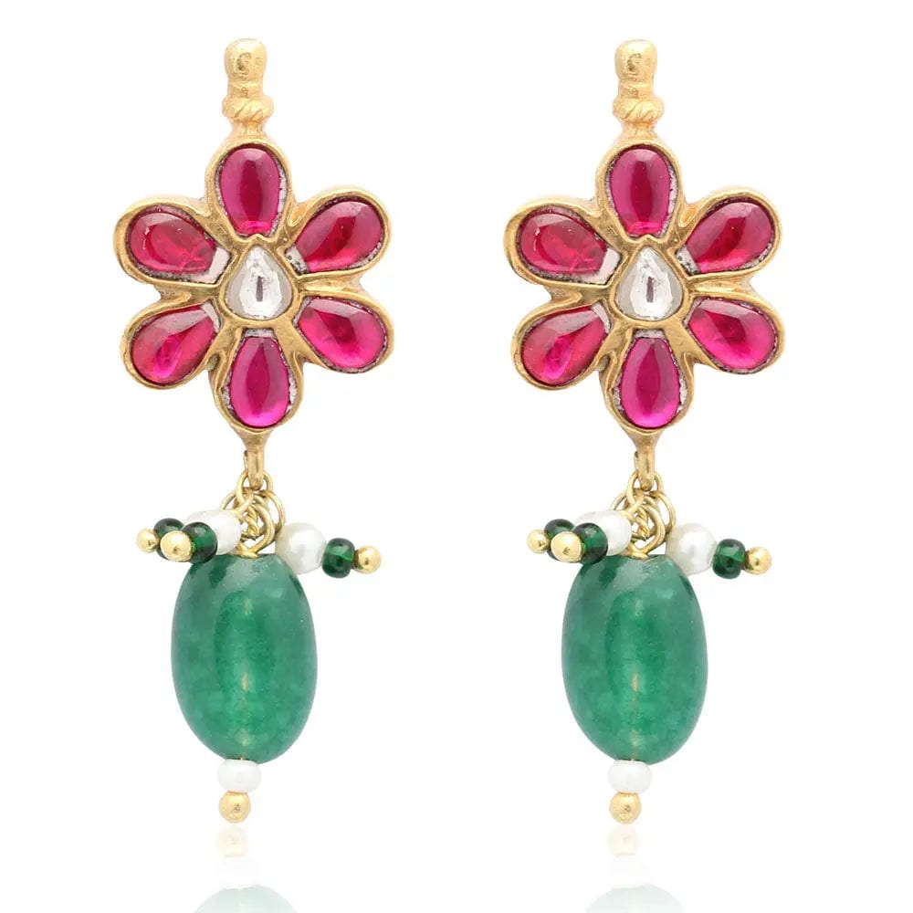 Silver Gold Plated Green Drop Earrings