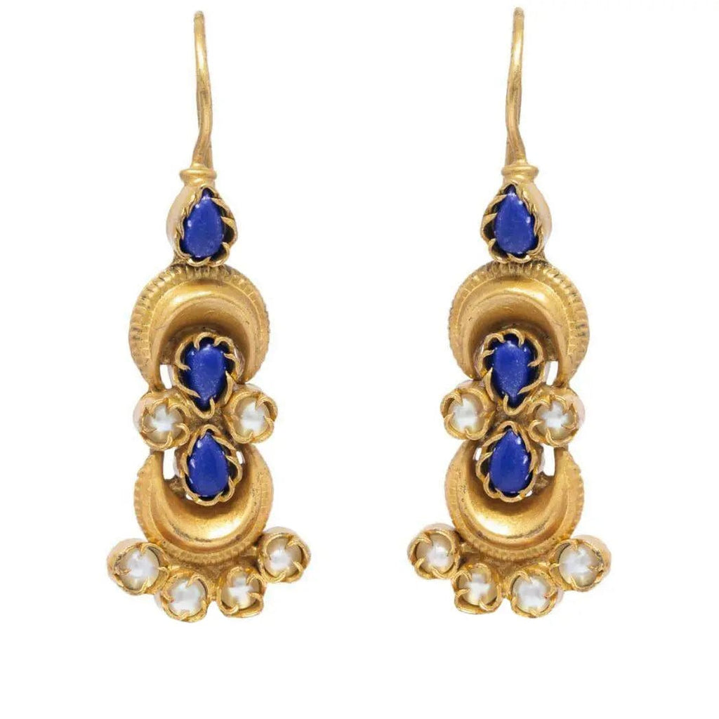 Silver Gold Plated Lapis and Pearl Earrings