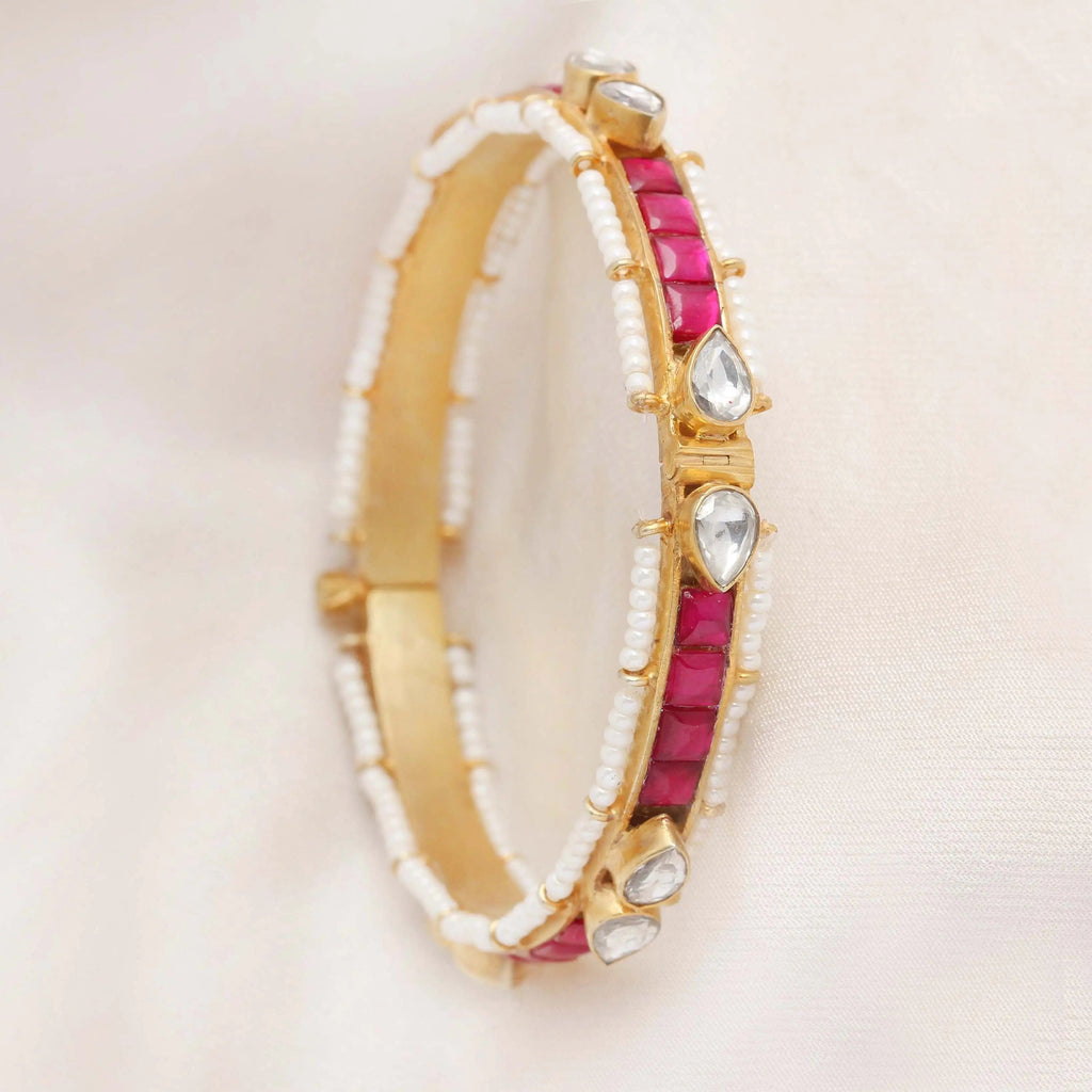 Silver Gold Plated Red Jadau Bangle ( Single)