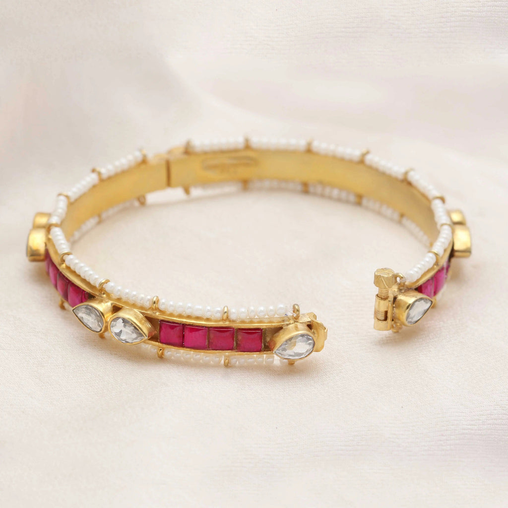 Silver Gold Plated Red Jadau Bangle ( Single)