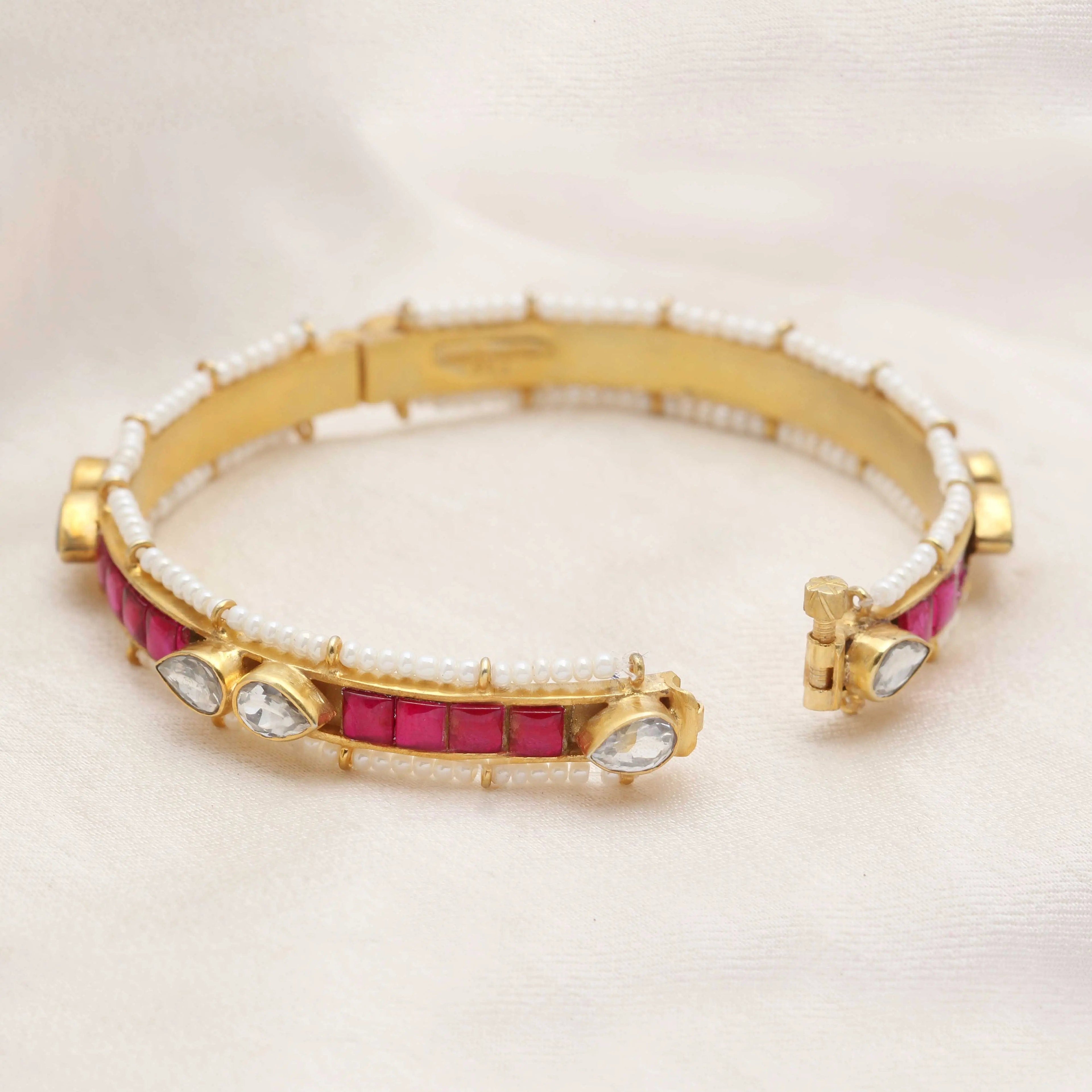 Silver Gold Plated Red Jadau Bangle ( Single)