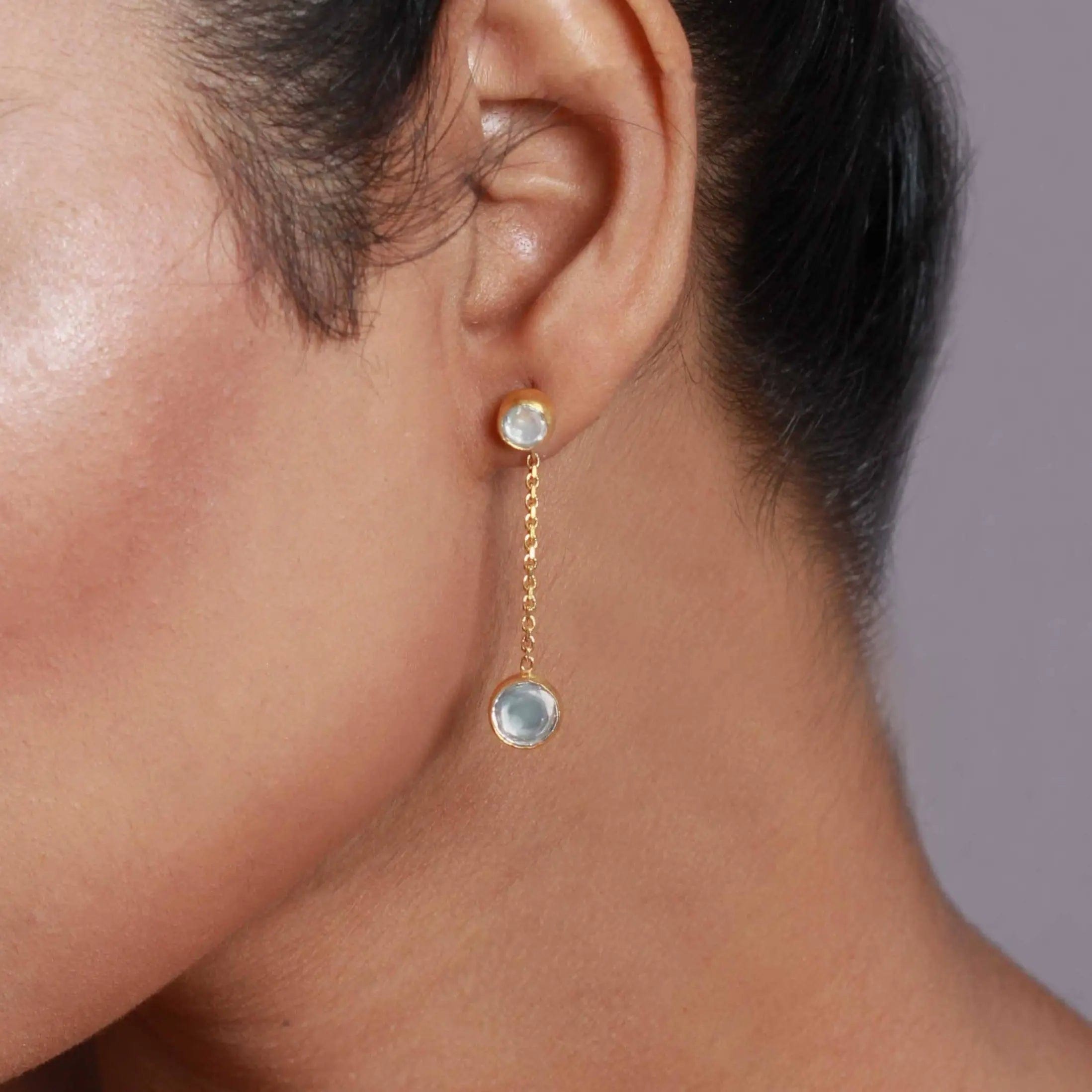 Silver Gold plated Dangler in White Stone
