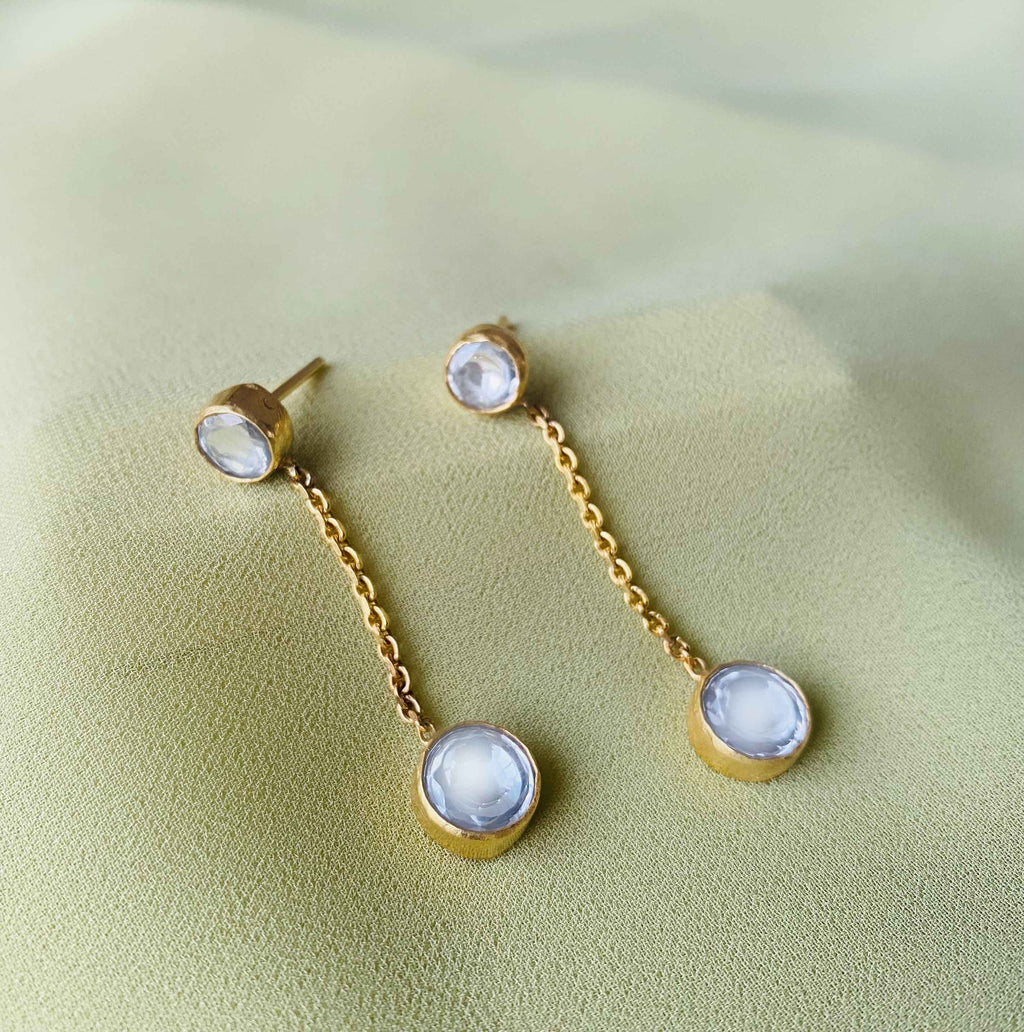 Silver Gold plated Dangler in White Stone