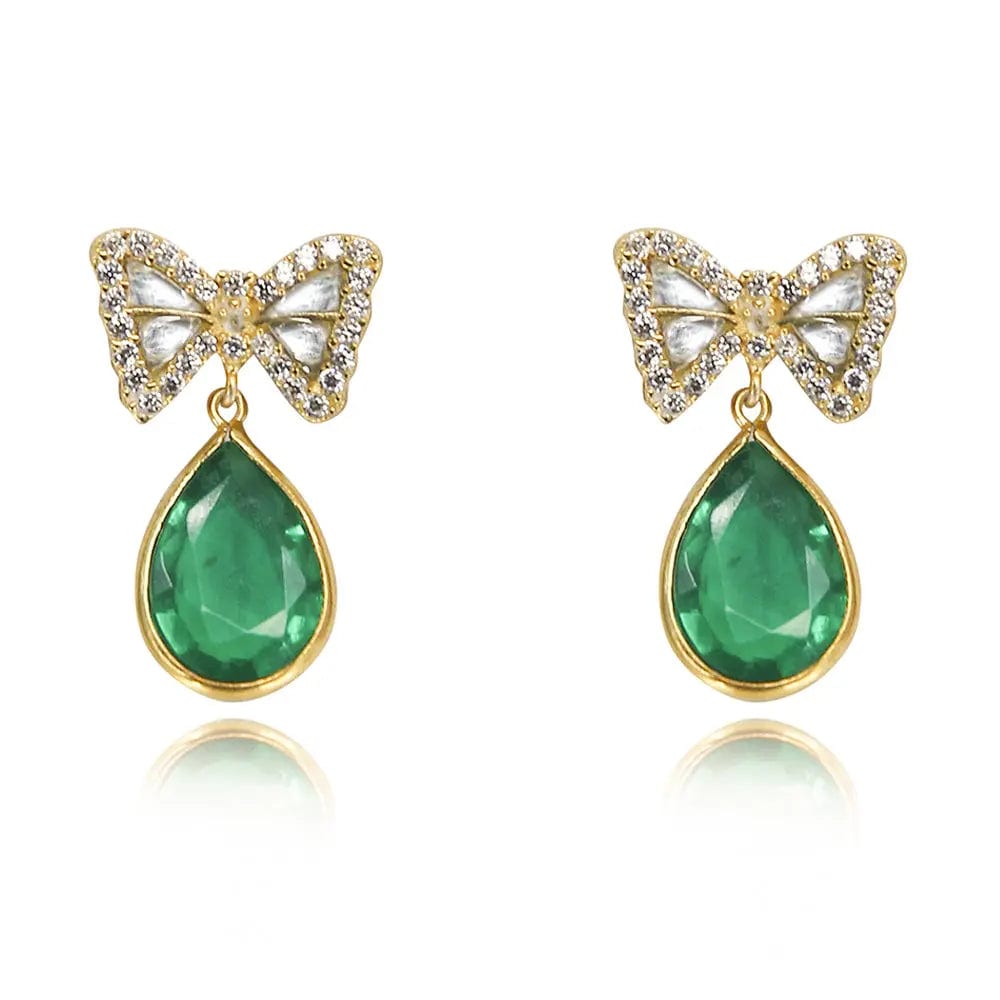 Silver Green Bow Earring
