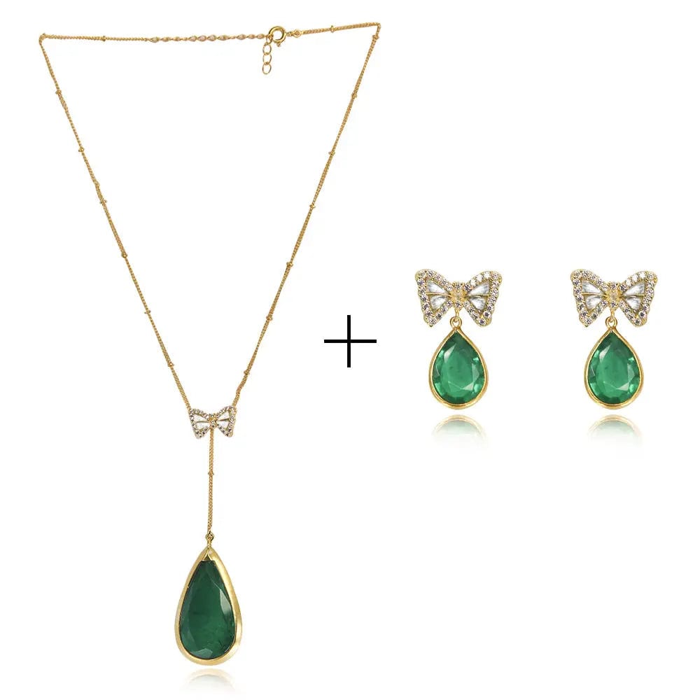 Silver Green Bow Earring