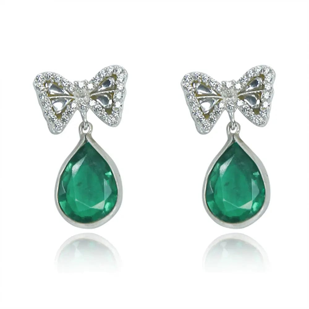 Silver Green Bow Earring