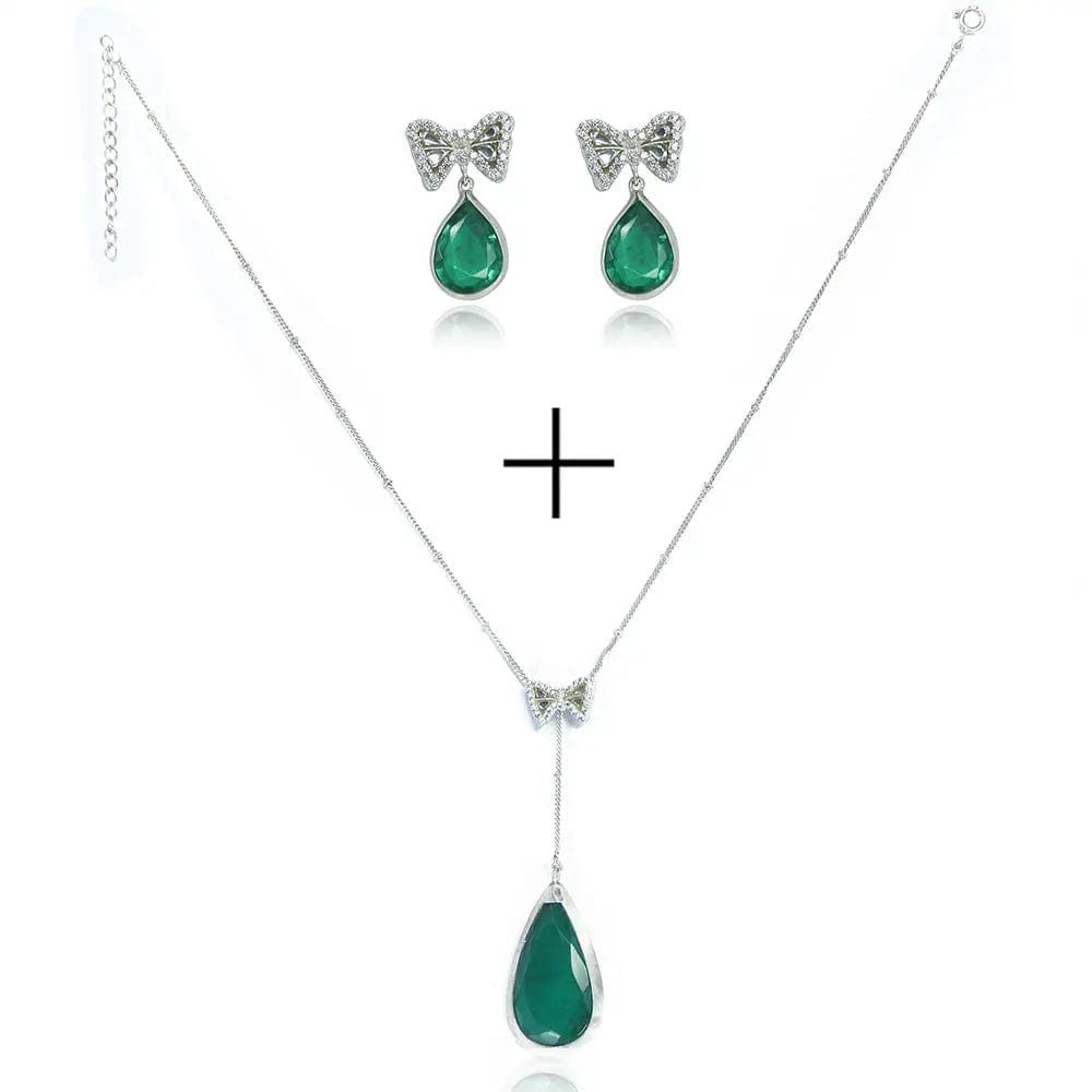 Silver Green Bow Earring
