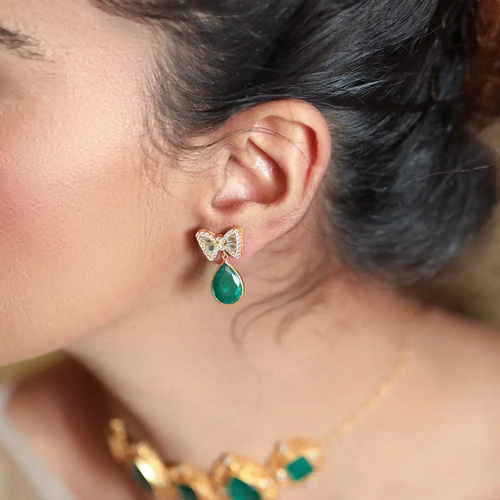 Silver Green Bow Earring