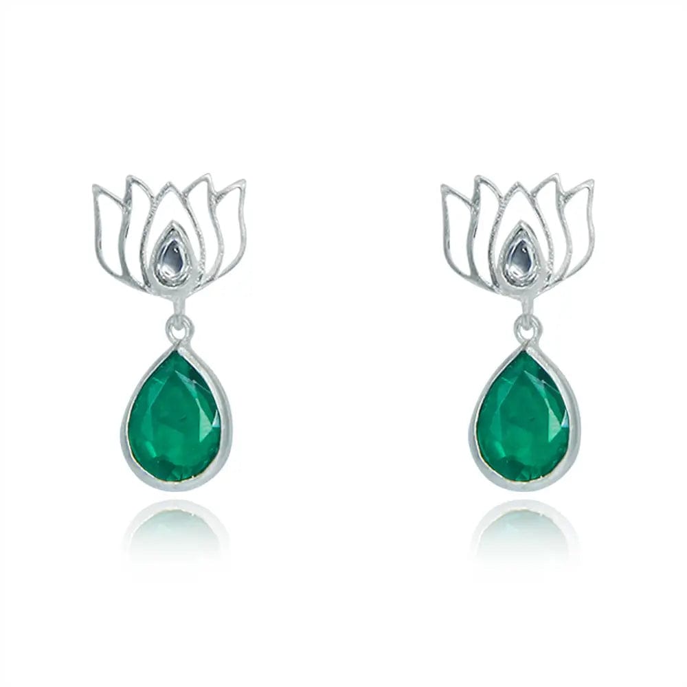 925 Sterling Silver Green Lotus Earring