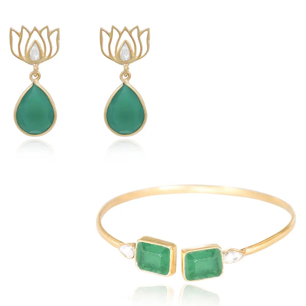 925 Sterling Silver Green Lotus Earring