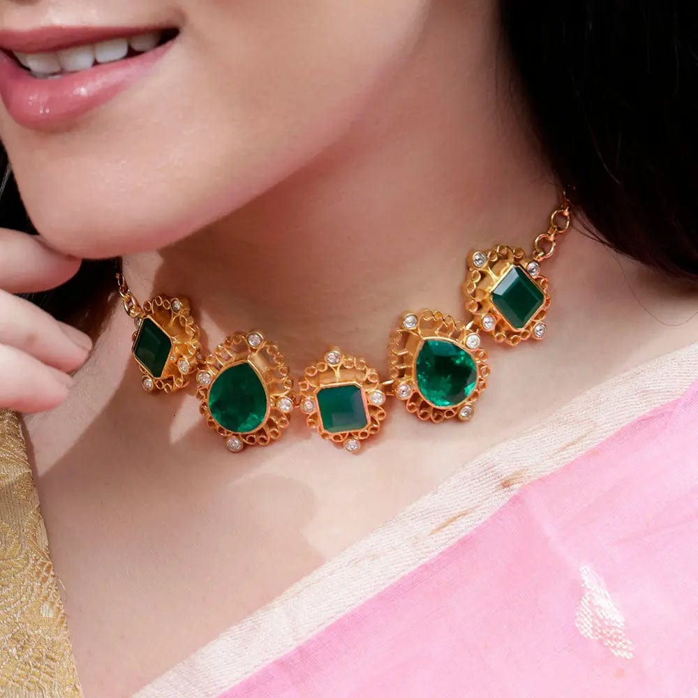 Silver Green Stone Choker