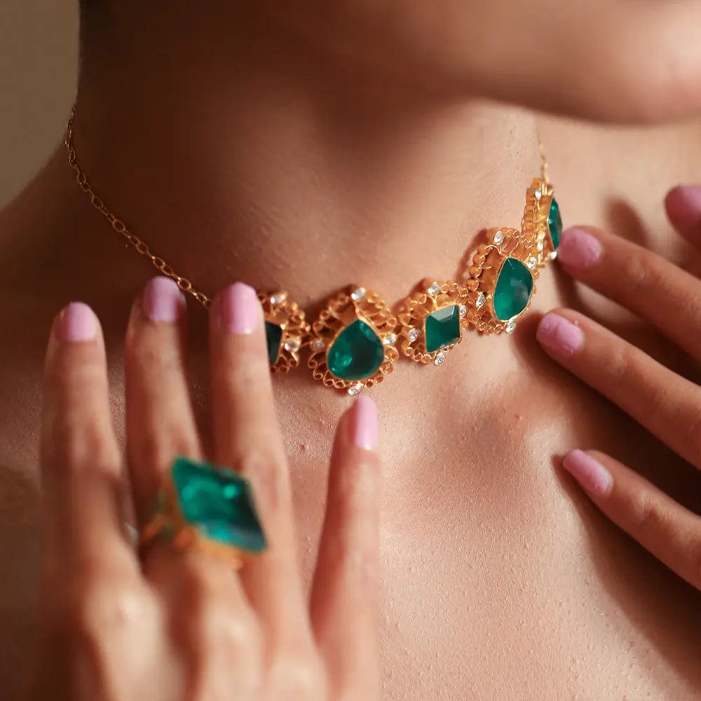 Silver Green Stone Choker