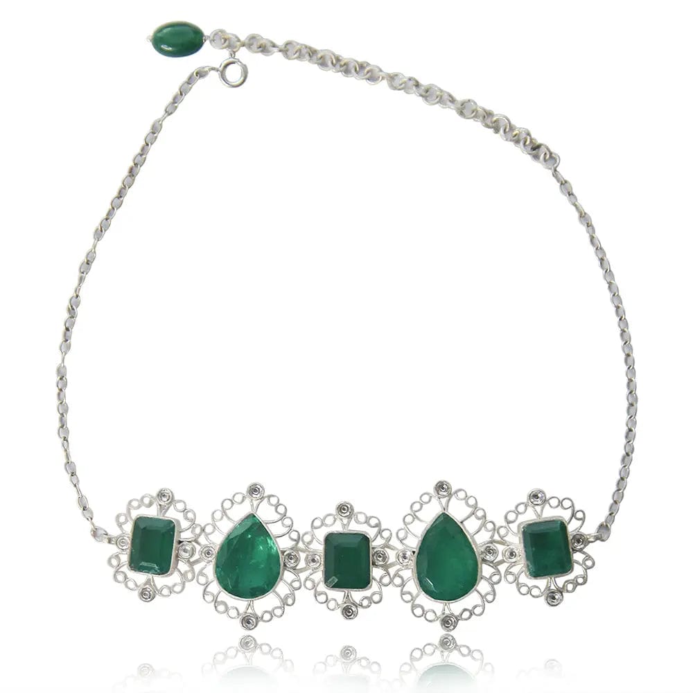 Silver Green Stone Choker