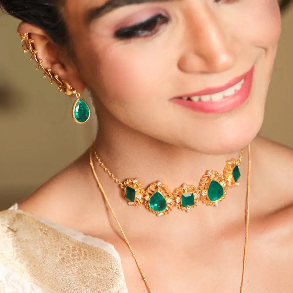 Silver Green Stone Choker