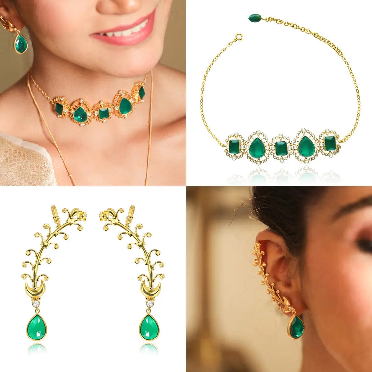 Silver Green Stone Choker