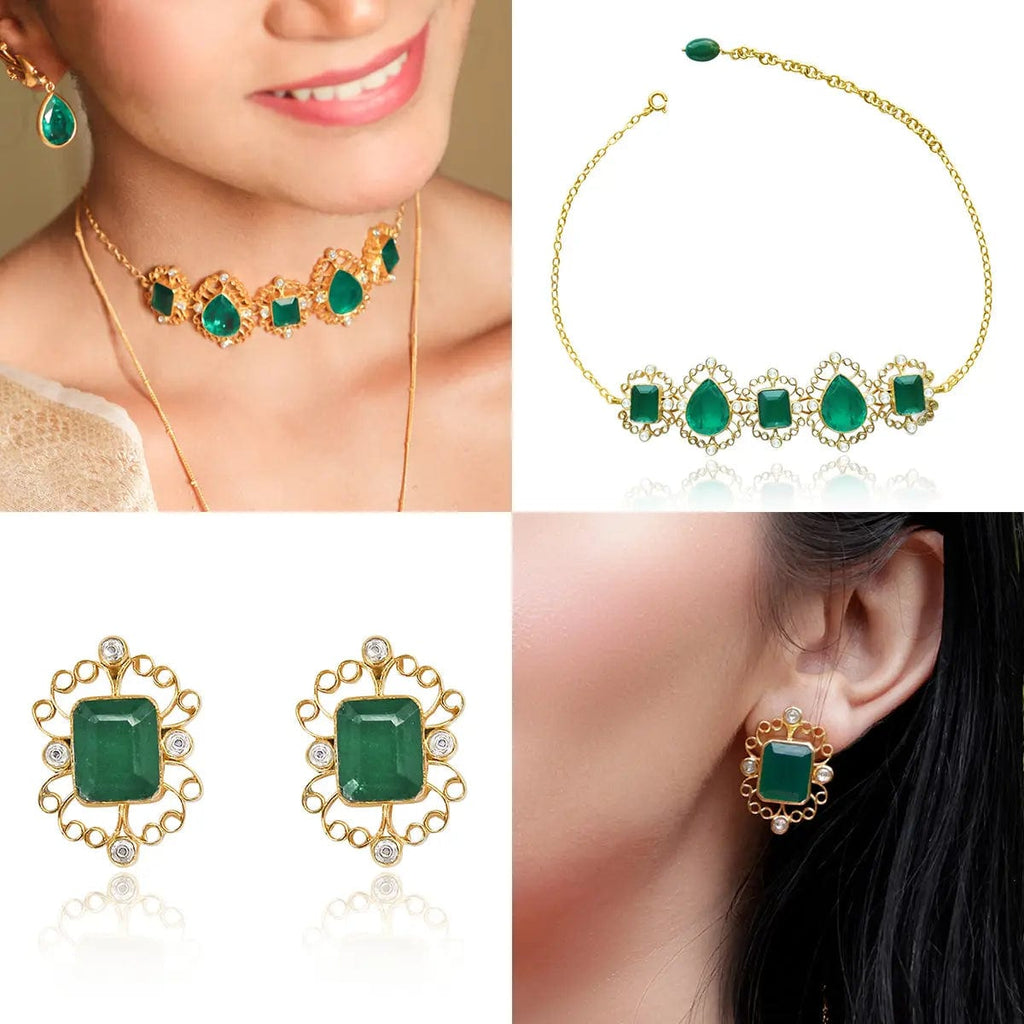Silver Green Stone Choker