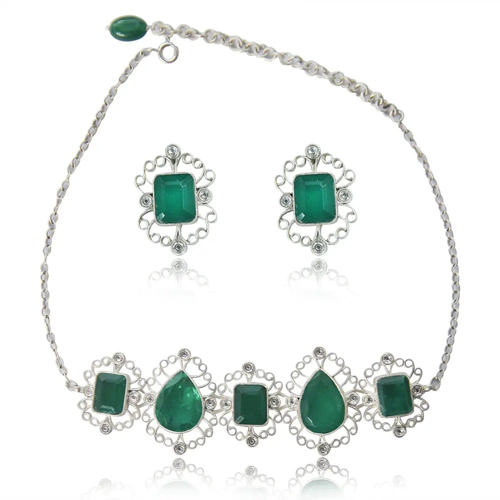 Silver Green Stone Choker